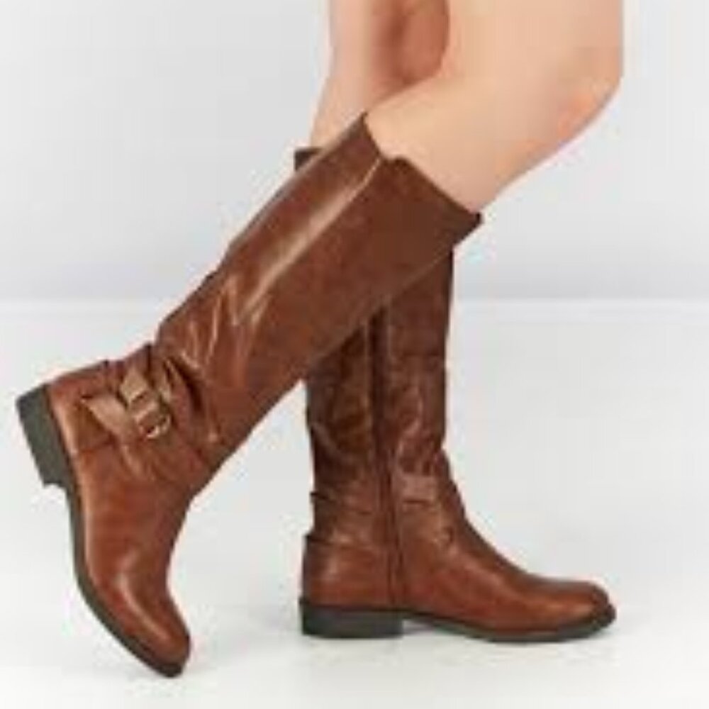 Style & Co. Madixe Brown Faux Leather Riding Boots NWOB sz 5.5 M